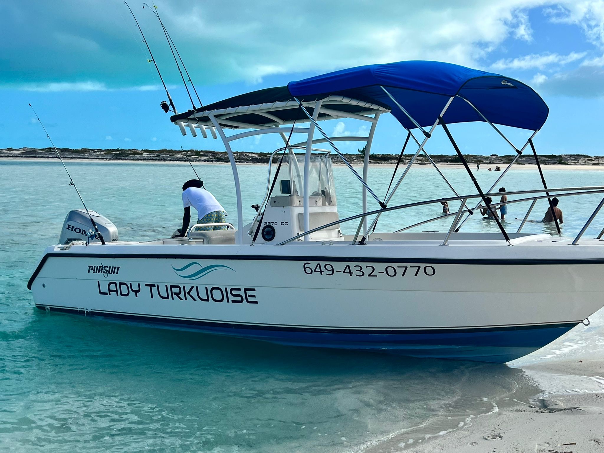 Pursuit's private deck during a fishing charter, Turks and Caicos